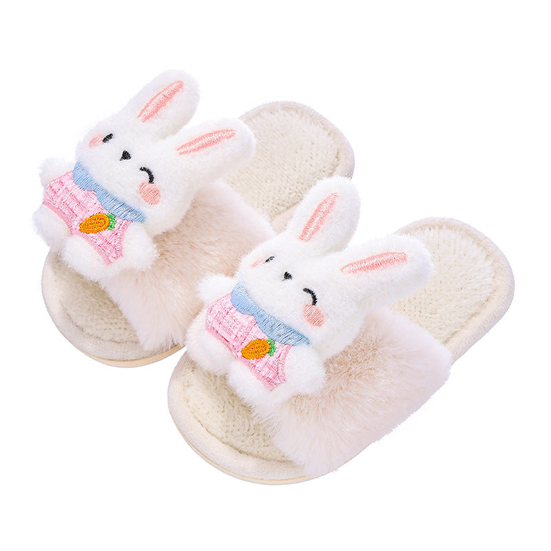 Girls' Plush Rabbit Cotton Non-Slip House Slippers