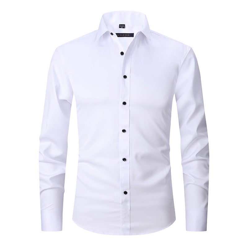 Men's Stretch Slim Fit Solid Color Long Sleeve Casual Shirt