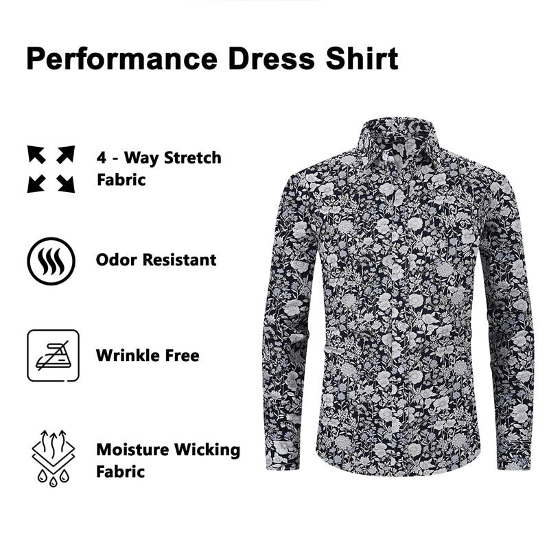 Men's Printed Lapel Long Sleeve Casual Loose Fit Shirt