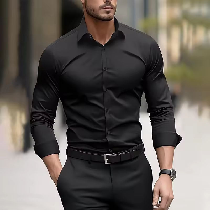 Men's Four Way Stretch Semi Sheer Long Sleeve Dress Shirt