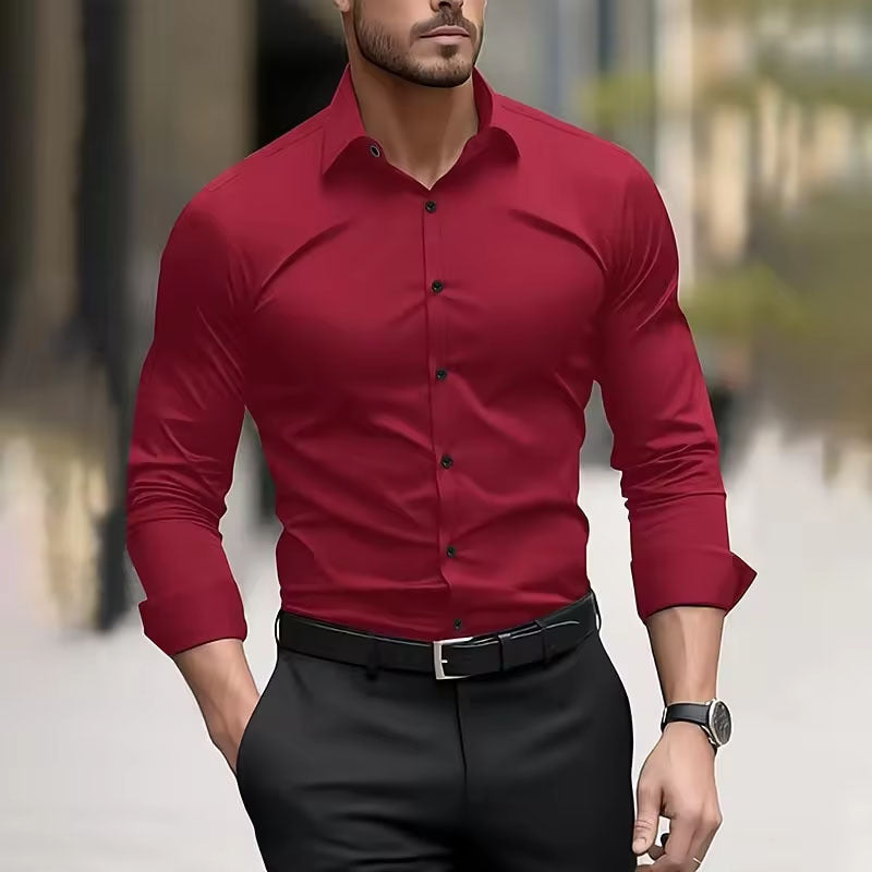 Men's Four Way Stretch Semi Sheer Long Sleeve Dress Shirt