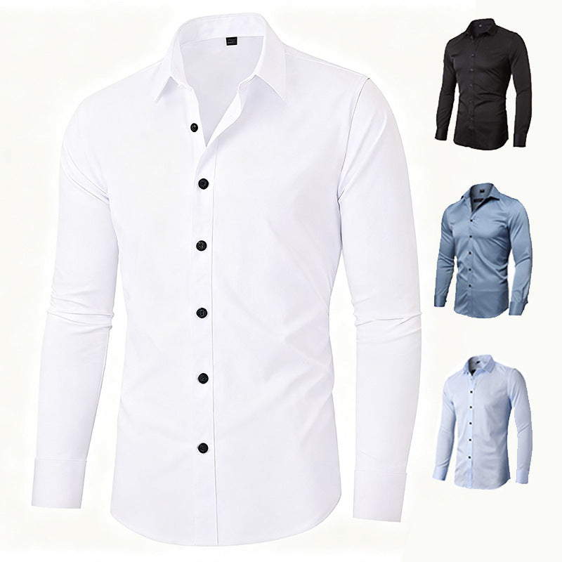 Men's Slim Fit Four Way Stretch White Business Shirt Long Sleeve