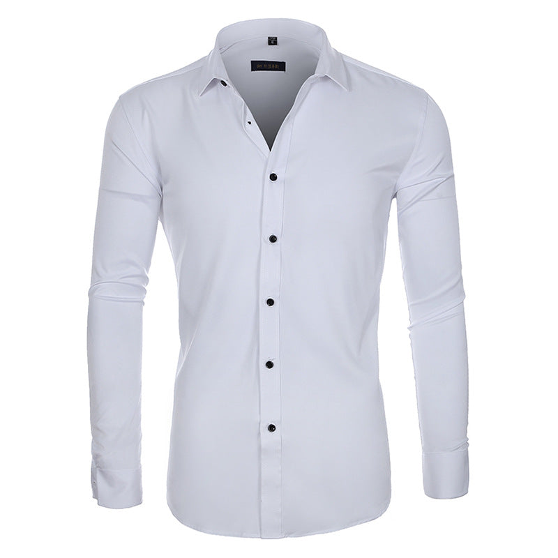 Men's Slim Fit Four Way Stretch White Business Shirt Long Sleeve