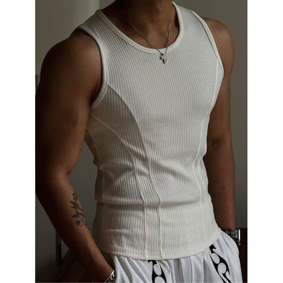Men's American Style Ribbed Fitness Tank Top Breathable Stretch