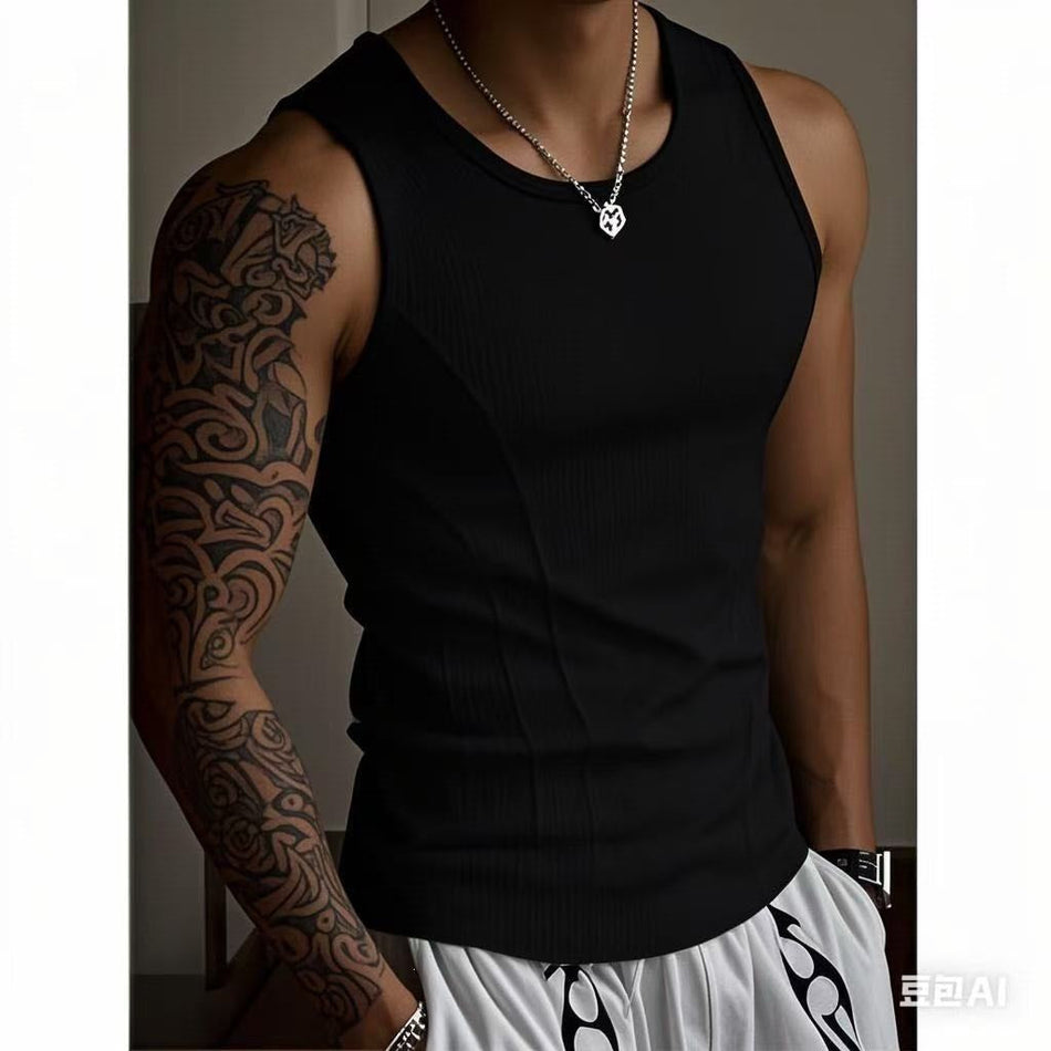 Men's American Style Ribbed Fitness Tank Top Breathable Stretch