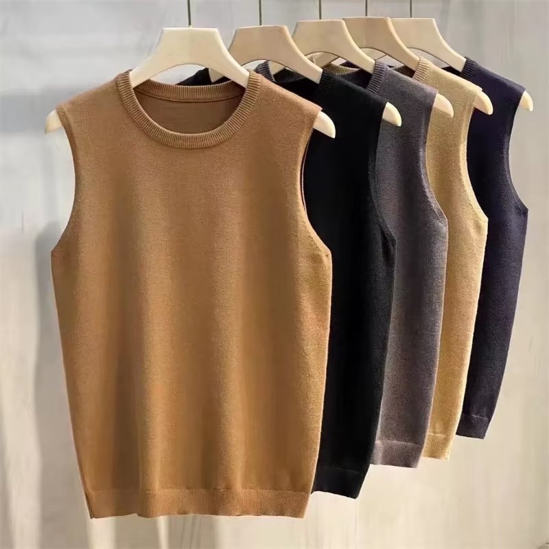 Men's Japanese Style Knitted Sleeveless Sweater Vest Relaxed Fit