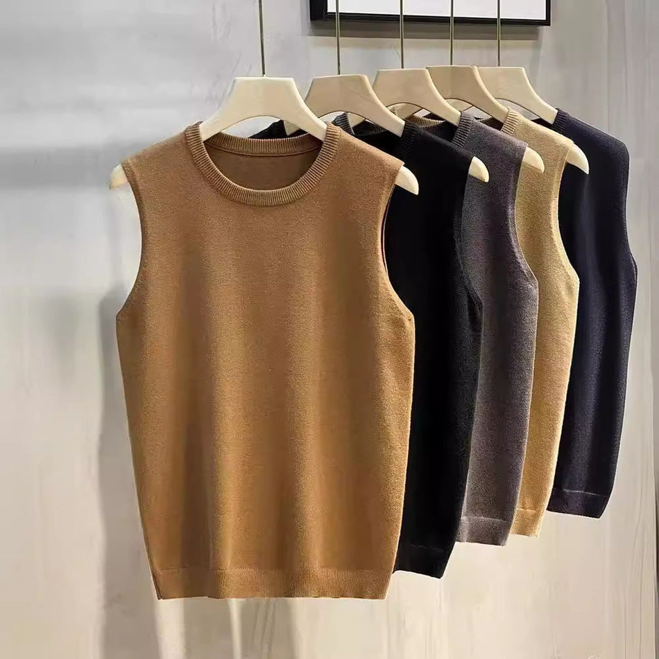 Men's Japanese Style Knitted Sleeveless Sweater Vest Relaxed Fit
