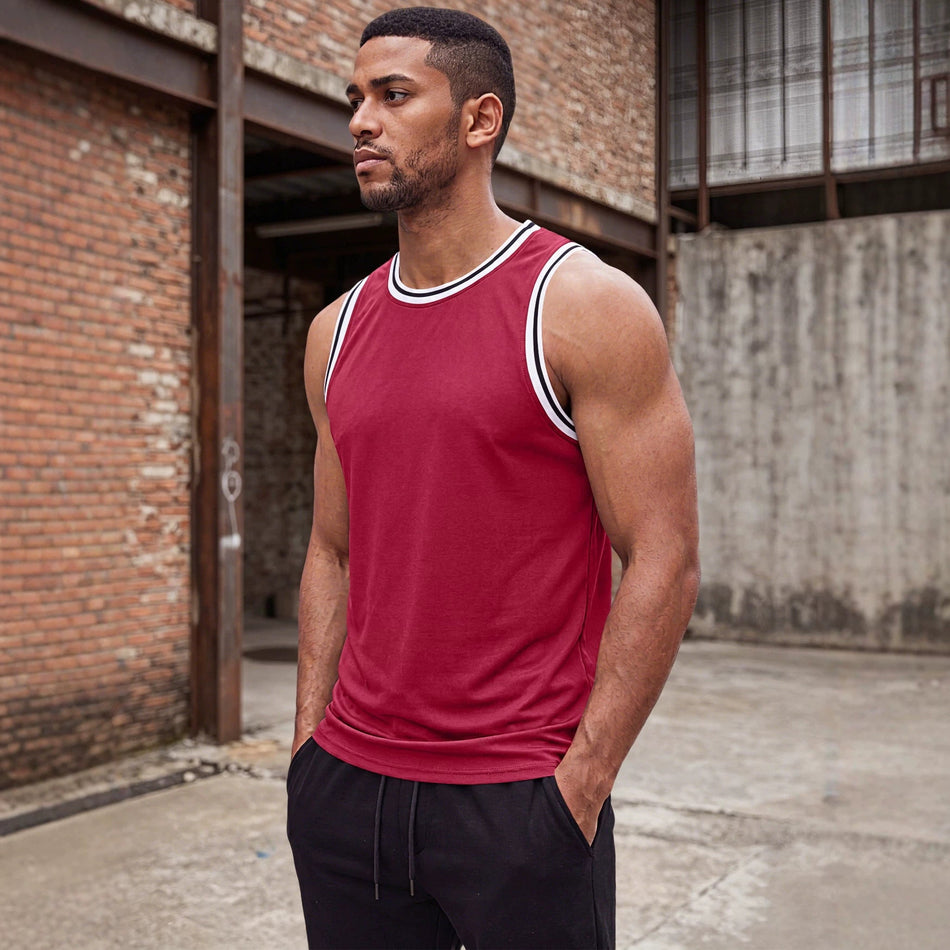 Men's Ribbed Sleeveless Crew Neck Fitness Tank Top Casual Fit
