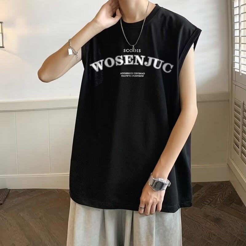 Men's 180G Milk Silk Basketball Print Sleeveless Vest Loose Fit