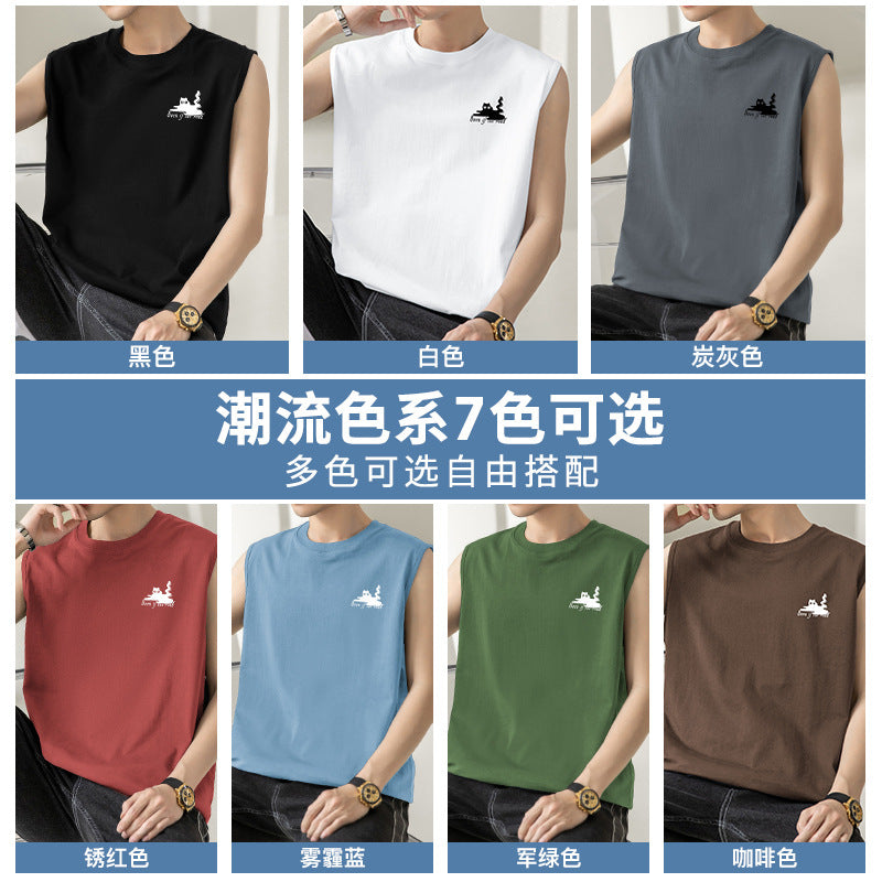 Men's Pure Cotton Sleeveless Basketball Vest Loose Fit Sports Top