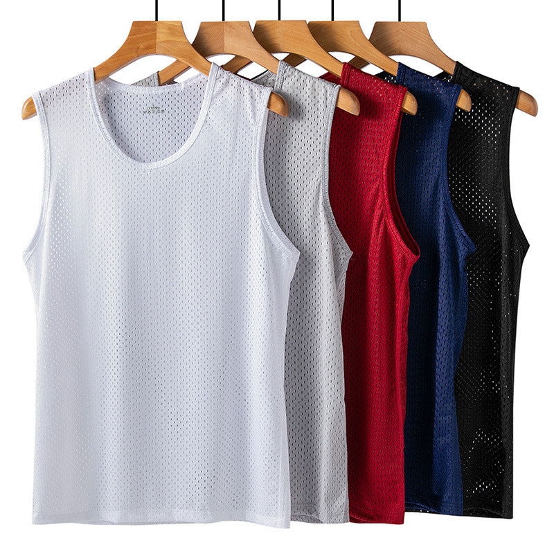 Men's Ice Silk Mesh Sleeveless Vest Slim Fit Breathable Sports
