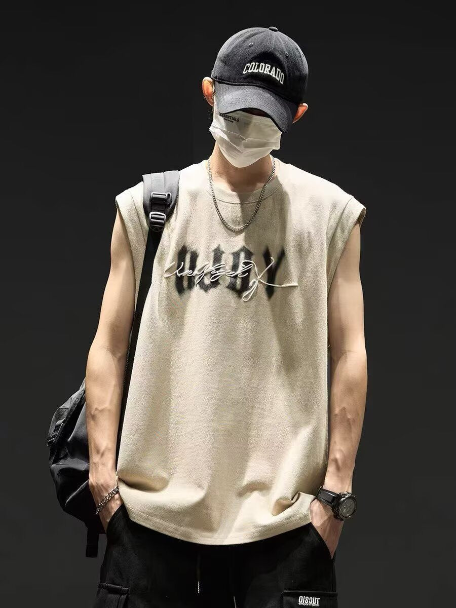 Men's American Style Sleeveless Sports Tank Top Loose Fit