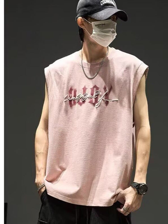 Men's American Style Sleeveless Sports Tank Top Loose Fit