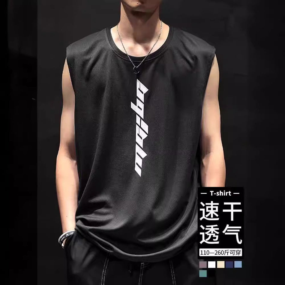 Men's Ice Silk Quick-Dry Sleeveless Sports Vest Loose Fit Plus