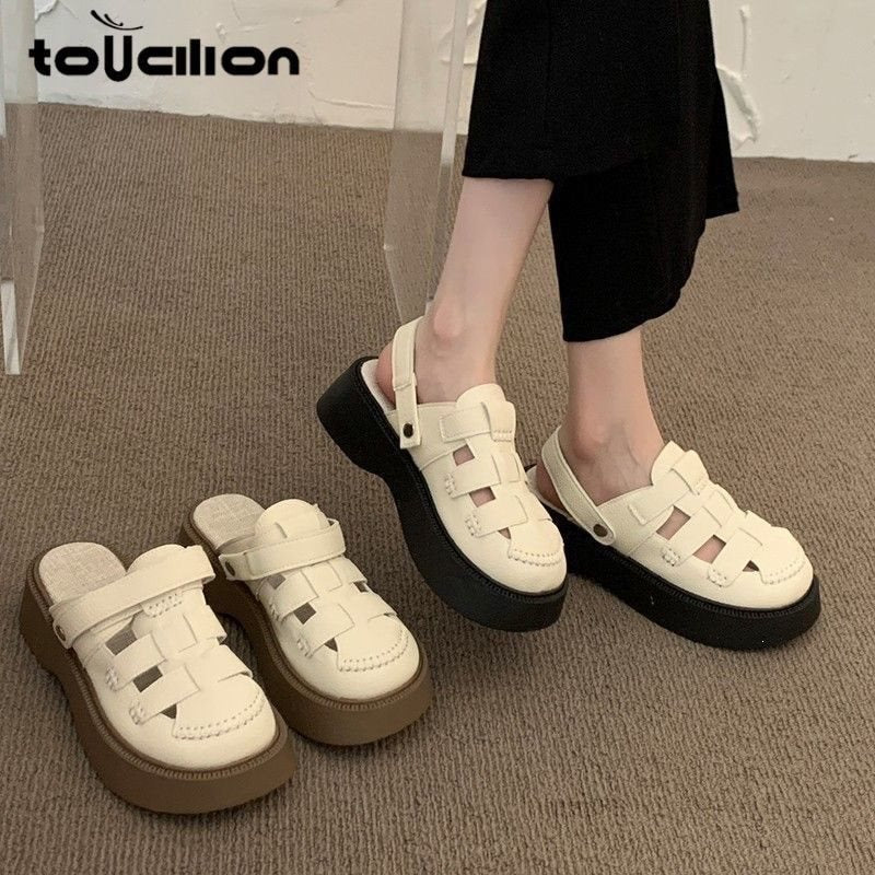 Women's Two-Way Thick Sole Roman Sandals with Cutout Design