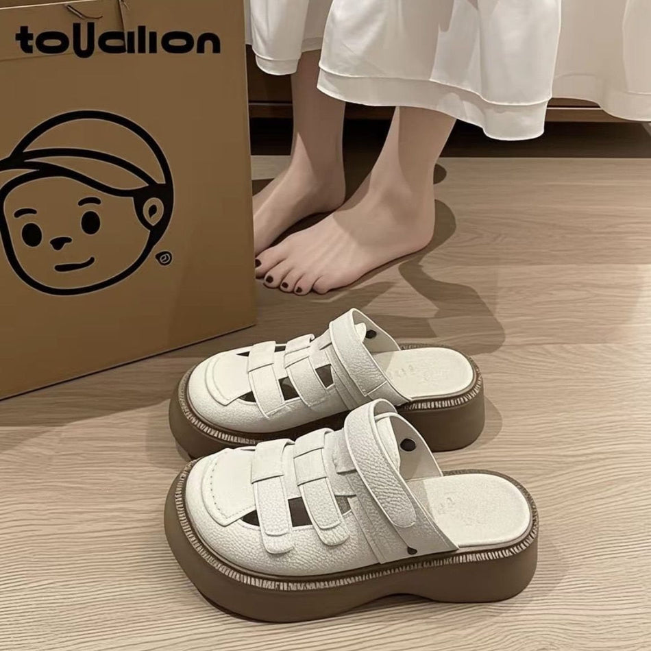 Women's Two-Way Thick Sole Roman Sandals with Cutout Design