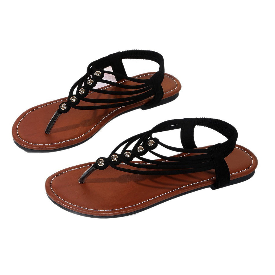 Women's Rhinestone Flip-Toe Roman Flat Beach Sandals