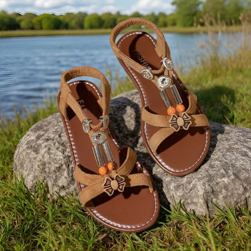 Women's Bohemian Rhinestone Beaded Roman Flip-Toe Sandals