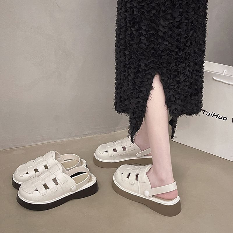 Women's Closed-Toe Cutout Platform Roman Sandals
