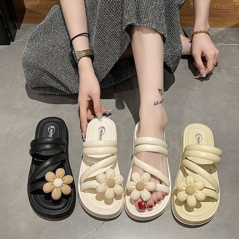 Women's Floral Platform Roman Sandals with Two-Way Design