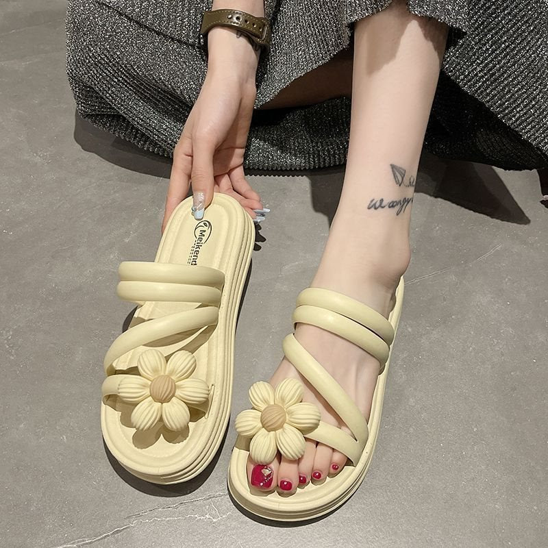 Women's Floral Platform Roman Sandals with Two-Way Design