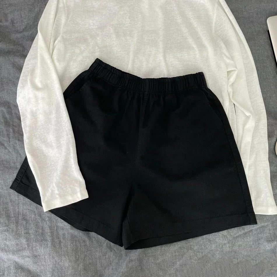 Women's Cotton Wide-Leg Elastic Waist Casual Shorts