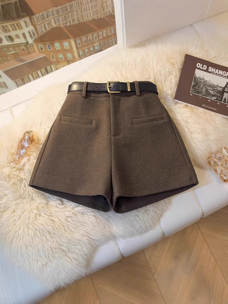 Women's High-Waist Wool Blend A-Line Shorts