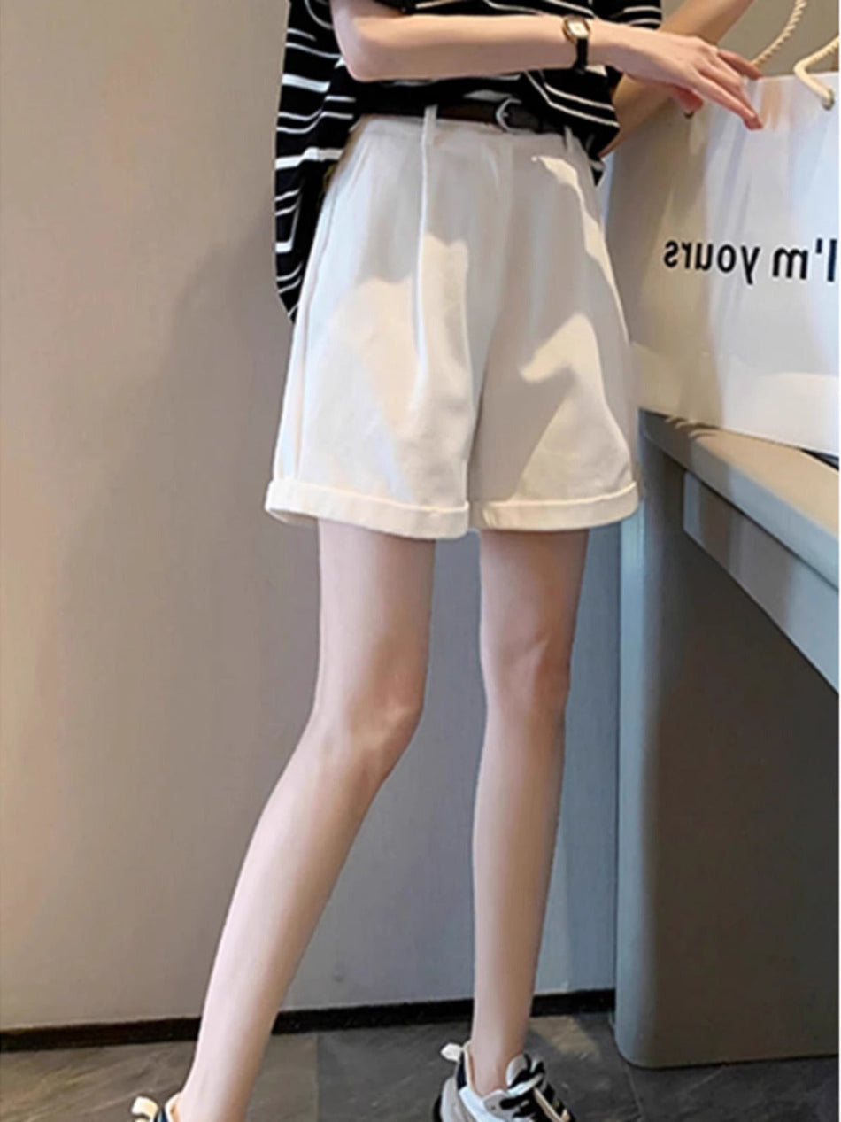 Women's High-Waist Khaki Knee-Length A-Line Shorts