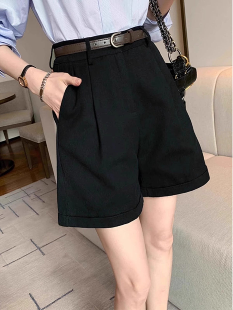 Women's High-Waist Khaki Knee-Length A-Line Shorts