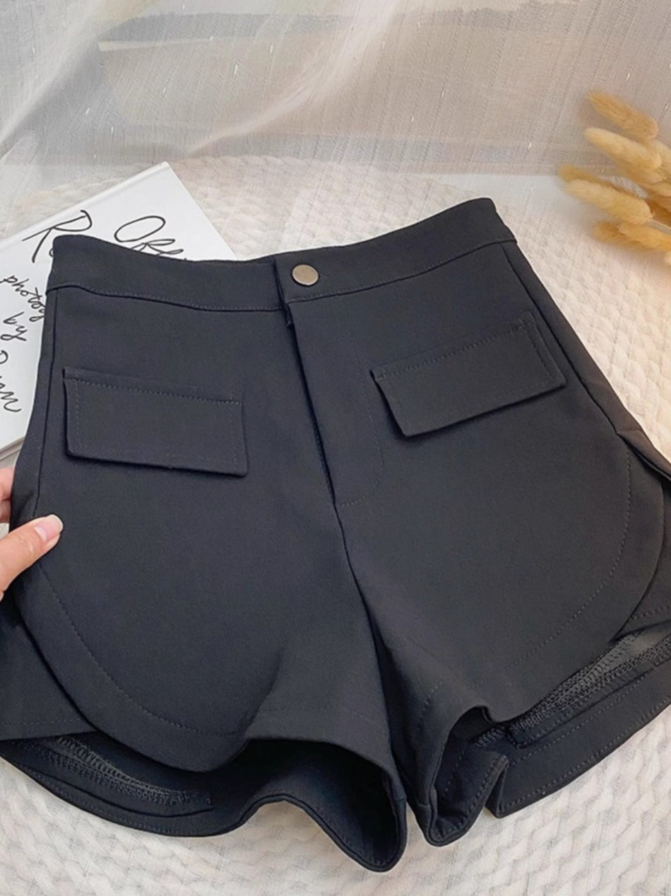Women's High-Waist Black Tailored Wide-Leg Shorts