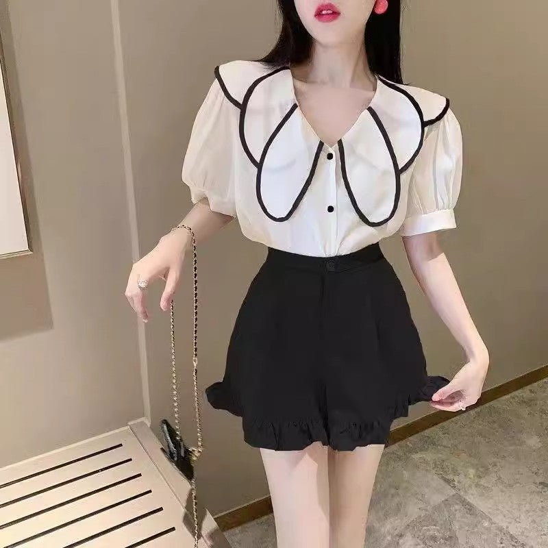 Plus Size Women's High-Waist Ruffled Wide-Leg Shorts