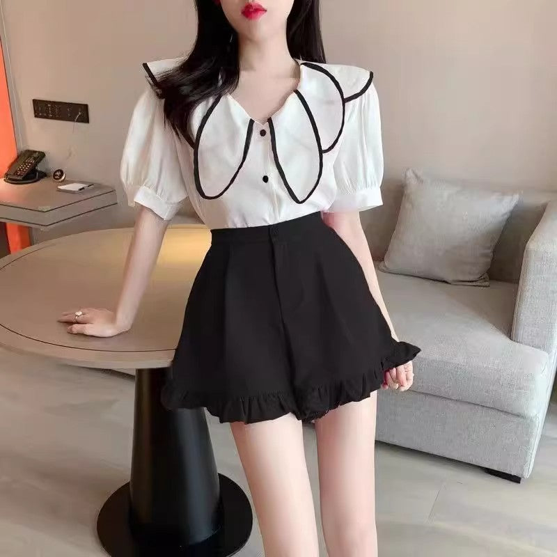 Plus Size Women's High-Waist Ruffled Wide-Leg Shorts