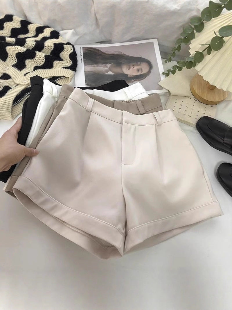 Women's High-Waist Rolled Edge Wide-Leg Suit Shorts