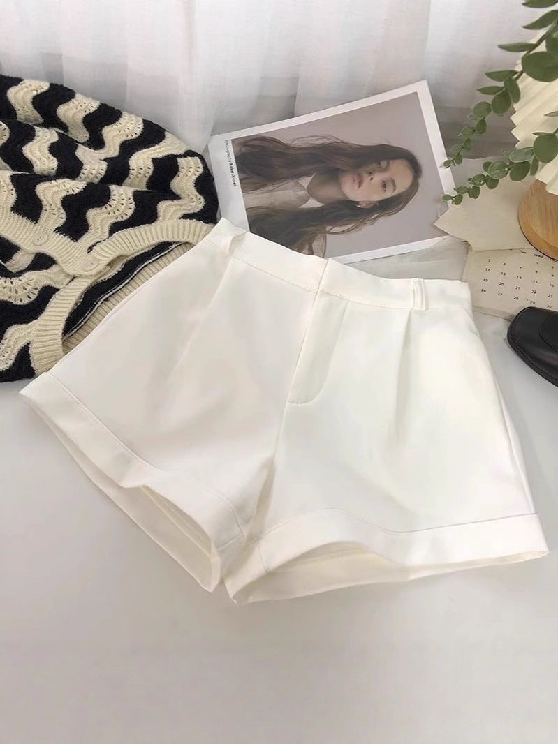 Women's High-Waist Rolled Edge Wide-Leg Suit Shorts