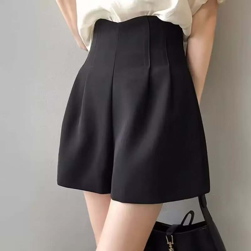 Women's High-Waist A-Line Wide-Leg Casual Shorts