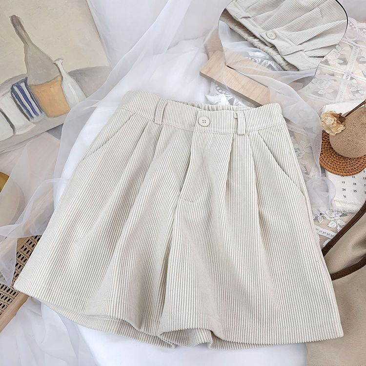Women's High-Waist Corduroy Wide-Leg Casual Shorts