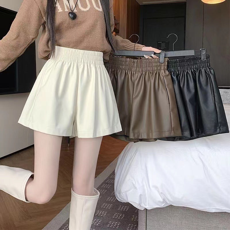 Women's High-Waist PU Leather A-Line Shorts
