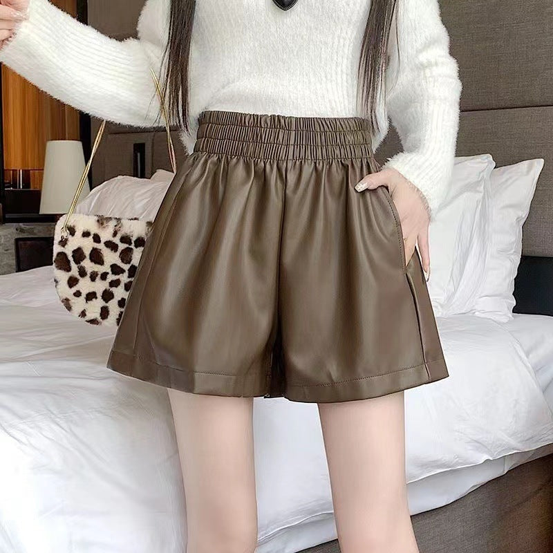 Women's High-Waist PU Leather A-Line Shorts