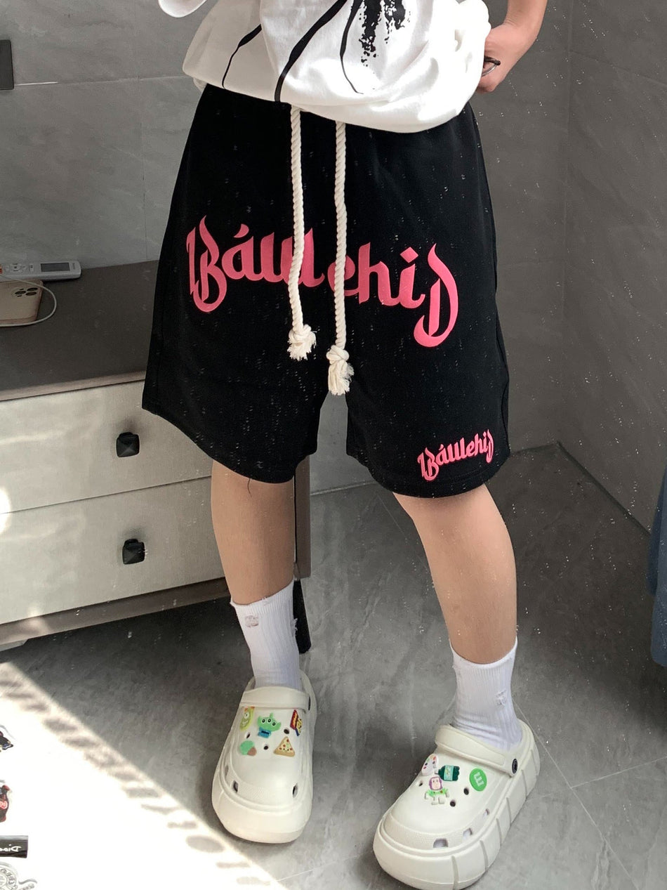 Women's Letter Print Casual Five-Point Sports Shorts
