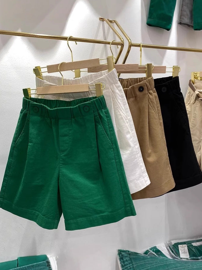 Women's Cotton High-Waist Wide-Leg Casual Shorts