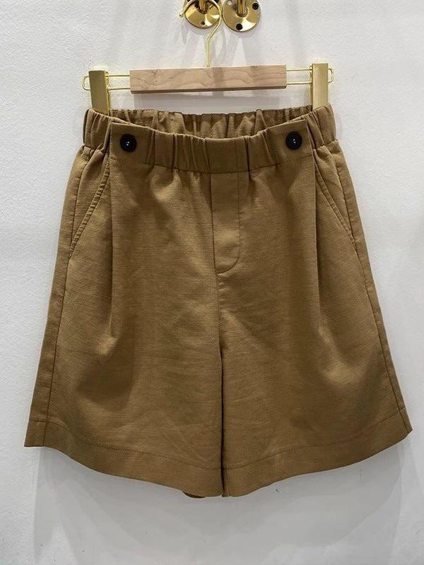 Women's Cotton High-Waist Wide-Leg Casual Shorts