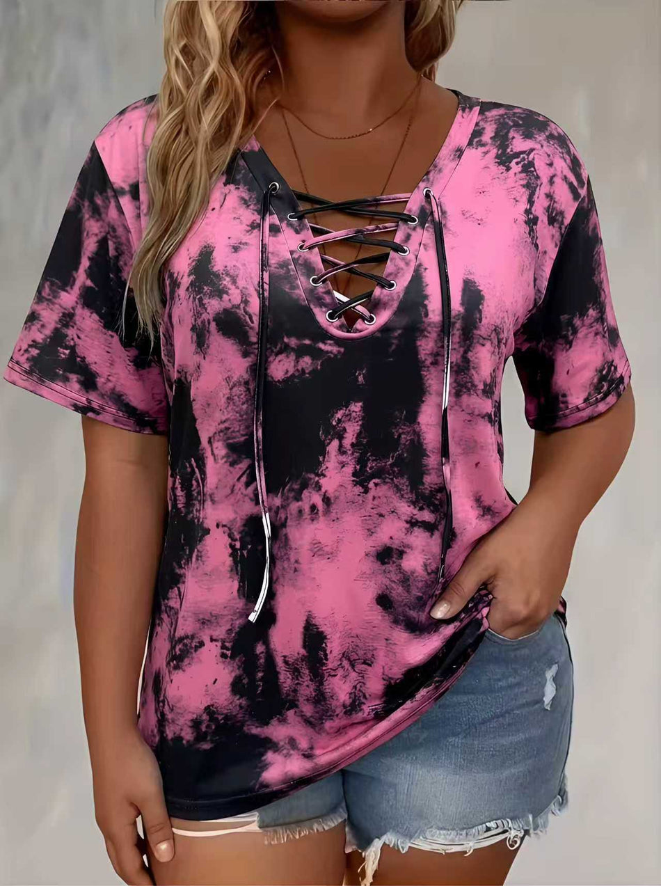 Plus Size Women's Tie-Dye Short Sleeve T-Shirt