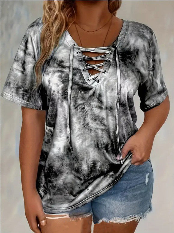 Plus Size Women's Tie-Dye Short Sleeve T-Shirt