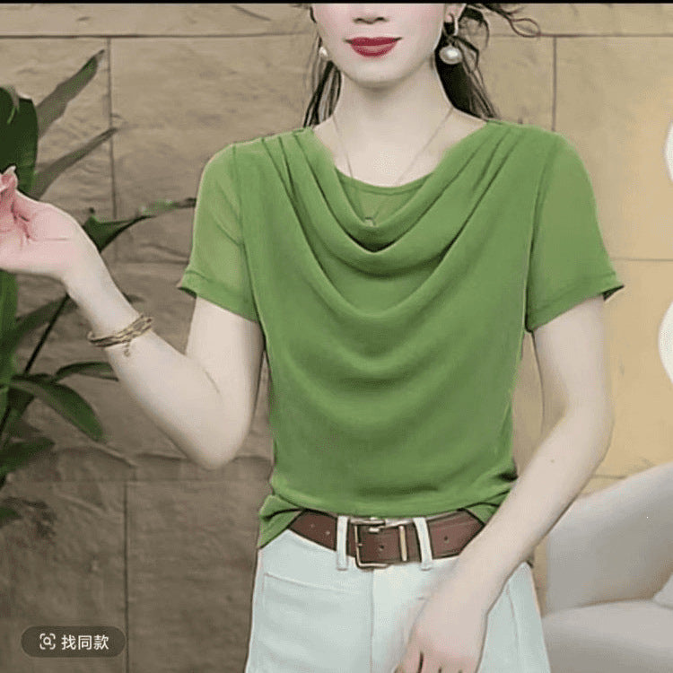 Women's Turtleneck Short Sleeve Loose Fit T-Shirt