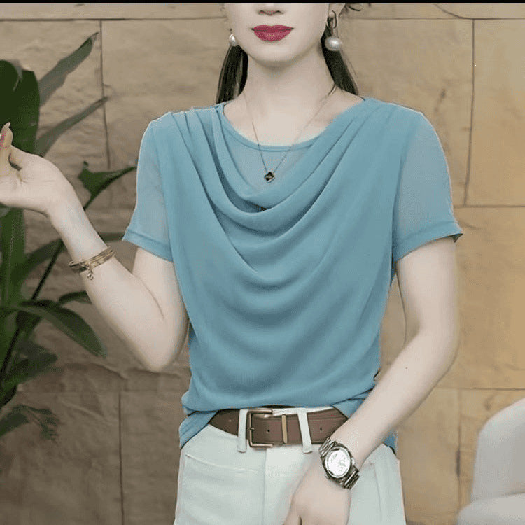 Women's Turtleneck Short Sleeve Loose Fit T-Shirt