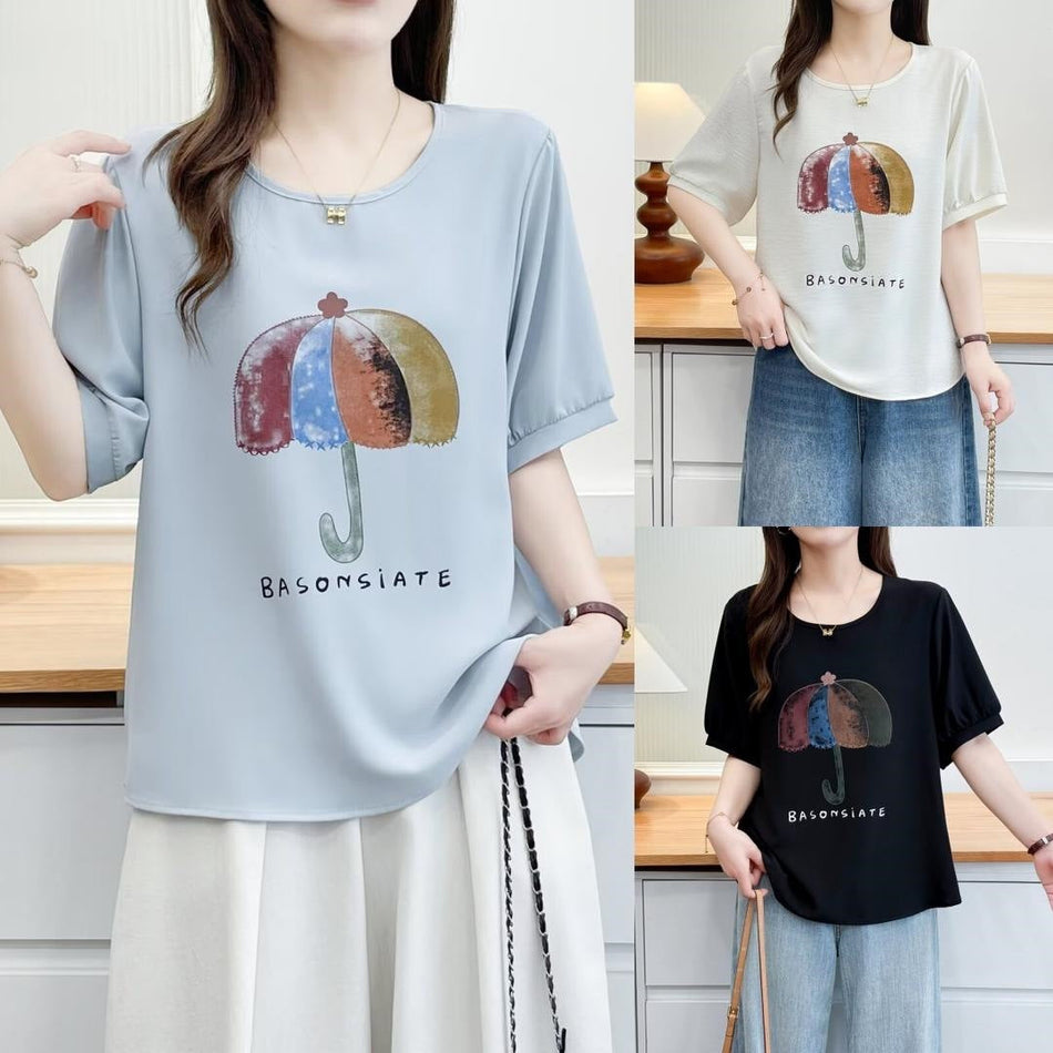 Plus Size Women's Umbrella Print Short Sleeve T-Shirt