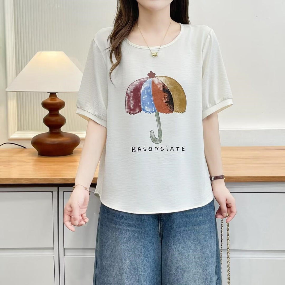 Plus Size Women's Umbrella Print Short Sleeve T-Shirt
