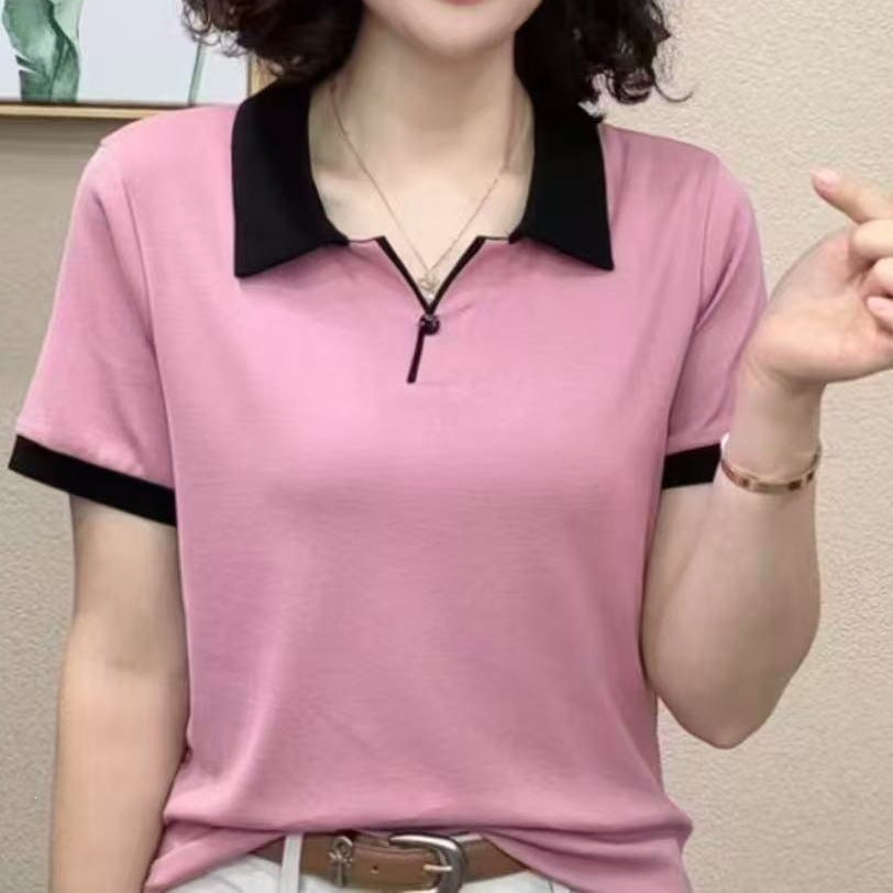 Women's Slim Fit Lapel Short Sleeve T-Shirt