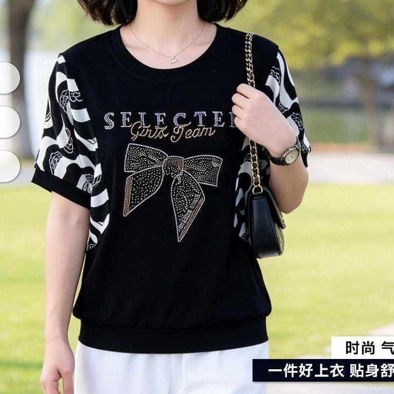 Women's Rhinestone Short Sleeve Loose Fit T-Shirt
