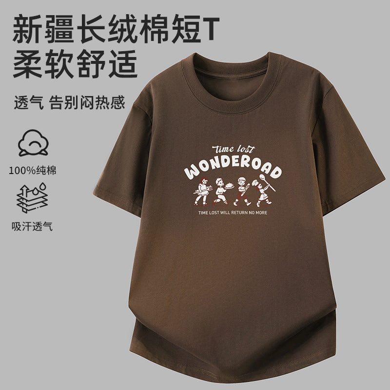 Men's Pure Cotton Cartoon Character Print Crew Neck T-Shirt